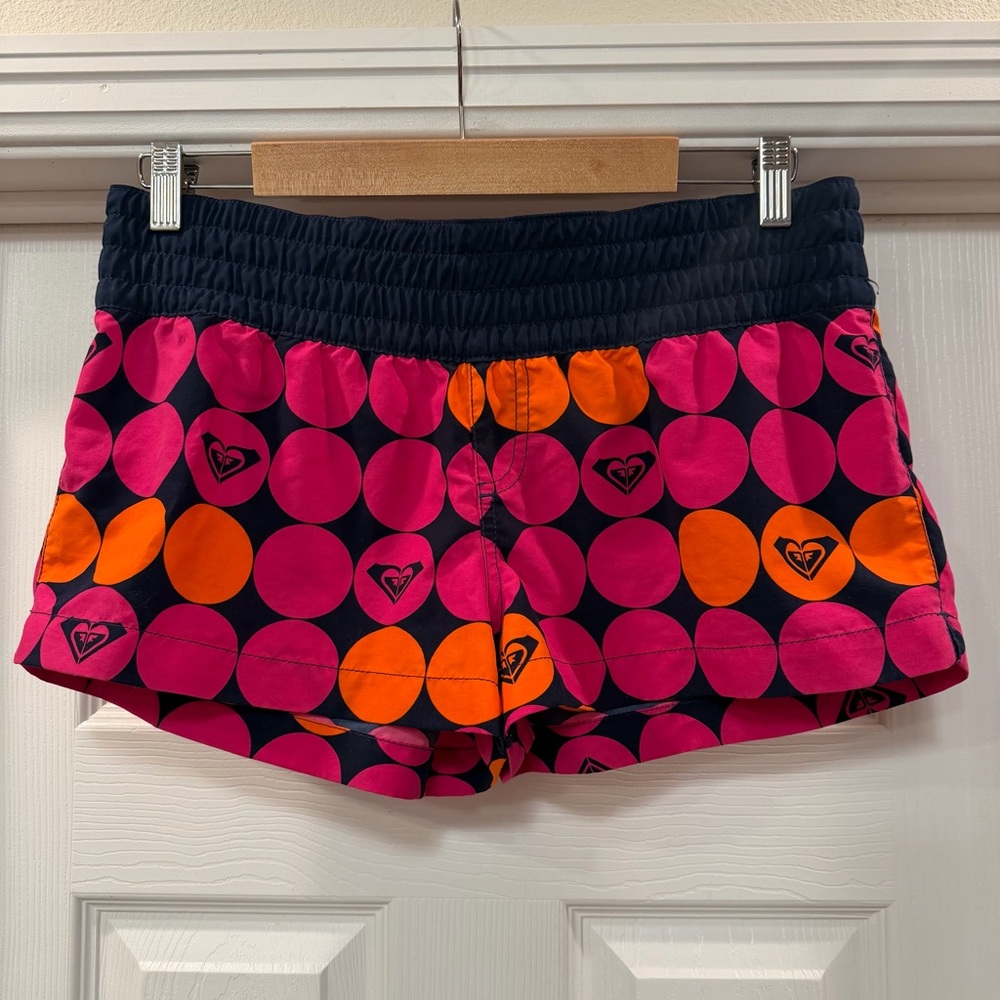 Vintage Y2K Roxy Board Shorts Multicolor Polka Dots Swim Stretch Waist Size 7